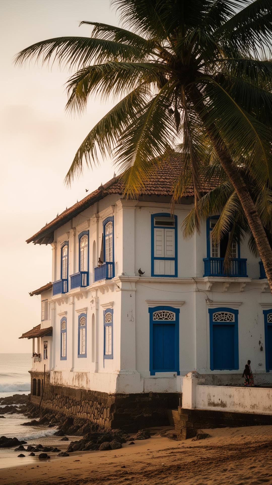 Portuguese colonial architecture in Goa at golden hour